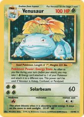 Venusaur card, Base Set 15/102 (Unlimited print)